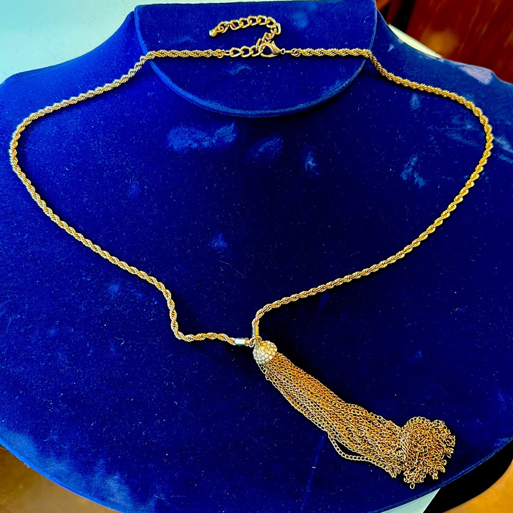 Vintage Designer gold chain and diamond tassle*